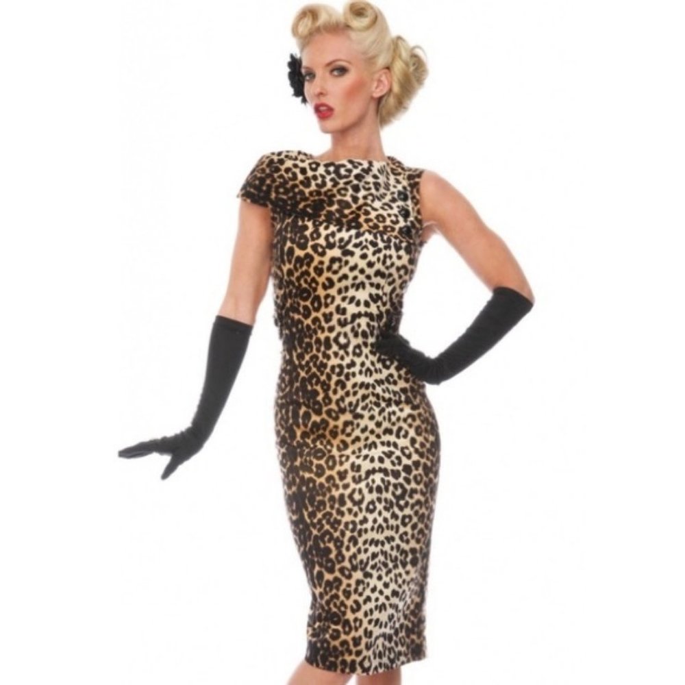 Voodoo Vixen Velvet Leopard Print 60s Style Pinup Dress - M